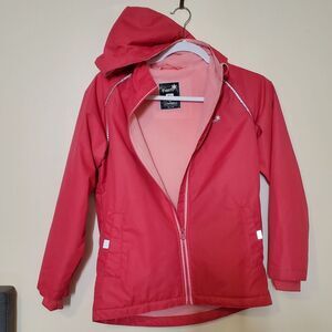 Therm Girl's Fleece Line Jacket Size 10 Pink Hooded Thumbholes EUC